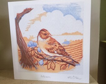 Autumn - artist card from original linocut print