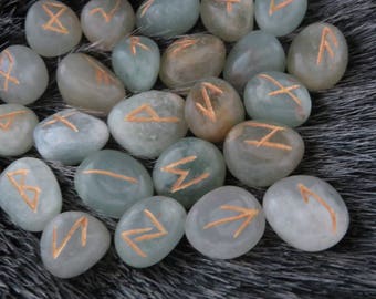Hand Engraved Green Jade Travel Rune Stones