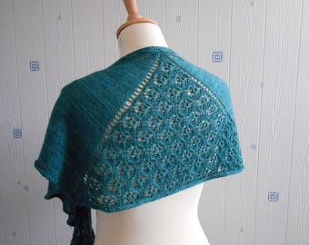 dark green lace shawl, hand knitted, merino