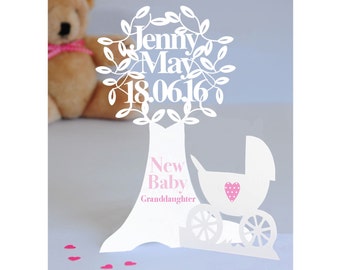 Unique Handmade Personalised 3D Paper Cut Newborn/Christening Card for a Baby Girl/Granddaughter/Niece/Goddaughter/Daughter.