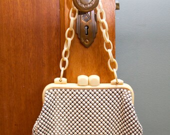 1930s Purse // Whiting and Davis White and Ivory Alumesh Purse