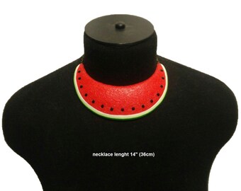 Watermelon Necklace, Statement necklace, Mother’s Day, Fruit Necklace, gift for her, Bib necklace, Berry necklace, Polymer clay necklace