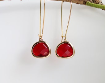 Garnet Earrings - Gold Dangle Earrings - Stone Earrings - Drop Earrings - Birthstone Earrings - Red Jewellery - Red Garnet Jewellery