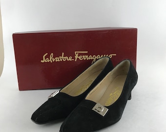 Vintage Salvatore Ferragamo Black Suede Shoes Size 4D
