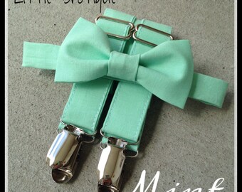Mint Bow Tie and Suspender Set for Babies, toddlers, boys, and men. Sent 1-3 business days after you order.