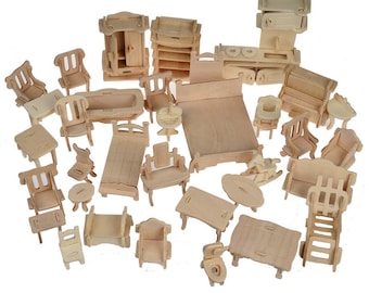 1 set = 34 Pcs. Wooden Doll House FREE shipping Dollhouse Furniture Puzzles 1:12 Scale Miniatures Models DIY Accessories