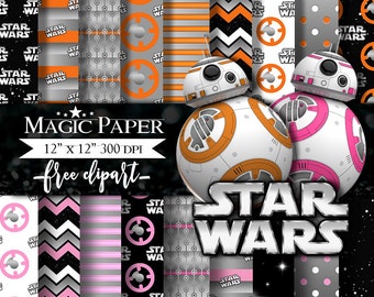Star Wars BB8 Digital Paper, Paper Pack, Scrapbook, Clipart Clip Art
