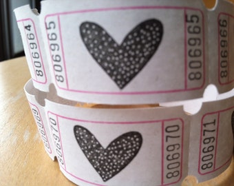 Vintage Style Hand Stamped Heart Carnival Tickets