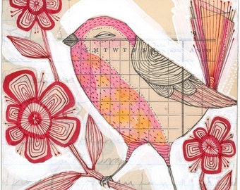 watercolor illustration of a pink bird - illustration - an 8 x 8 inch limited edition and archival print by corid