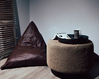 Leather Bean Bag in Distressed Brown / Bean Bag Chair / Bean Bag Cover / Adult Bean Bag / Leather Pillow/Floor Pillow / Leather Pouf /