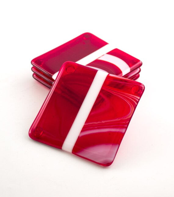 Red Coasters Fused Glass Unique Coasters Home Bar Red Home