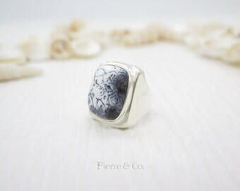 Scenery Dendritic agate Sterling Silver Ring (Size 7)