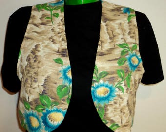 Bolero top in ivintage barkcloth lined in silk sz Med