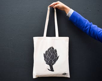 Tote Bag, Hand Printed Tote, Screen Printed Tote Bag, Artichoke Cotton Bag, Shopper Bag, Printed Cotton Market Bag, Printed Shopping Bag