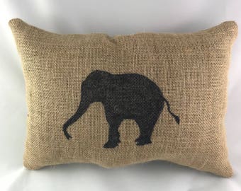 Elephant Burlap Pillow, Elephant Pillow, Burlap Pillow, Elephant Home Decor, Zoo Decor, Gift For Her, Gift For Him, Throw Pillow