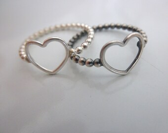 open heart ring - 925 solid sterling silver - sz 8 - valentines ring - love ring