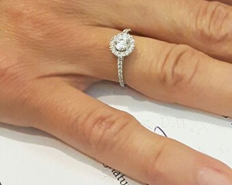 Dainty diamonds engagement ring , 14k white gold, with Charles and Colvard DEF VVS center moissanite,0.35 carat