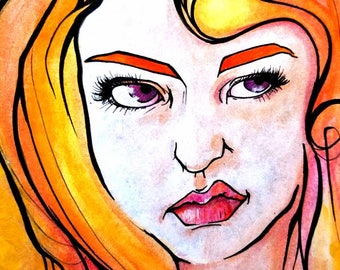 Uhm, No - Portrait Art - Mixed Media - 8 x 10 Watercolor Paper