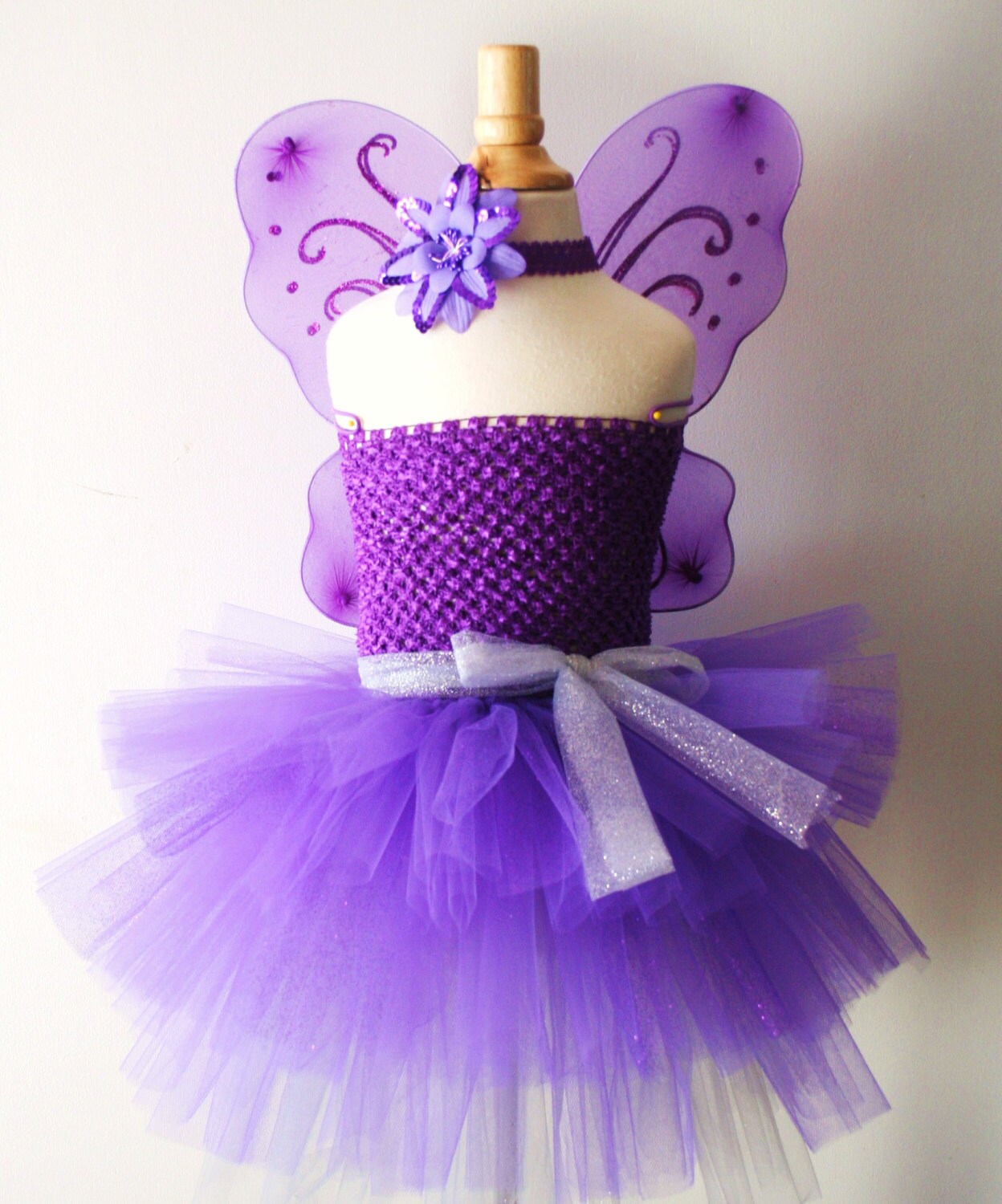 Baby Girls Purple Butterfly Wings Tutu Dress With Headband Set