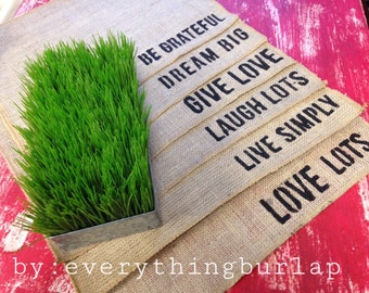 Burlap place mats with words set of 6