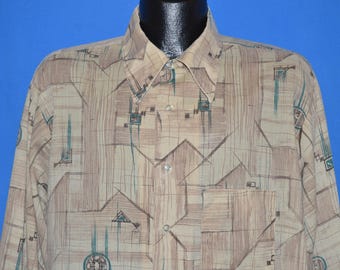 70s K Mart Geometric Big Collar Disco Shirt Extra Large