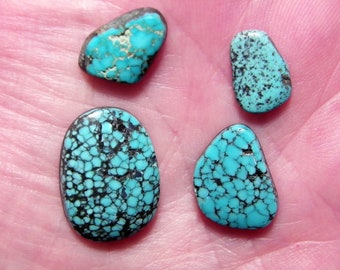 Natural Spiderweb Turquoise Cabochons - Lot of 4 - Turquoise Gemstones - 13.1 Carats Total Weight