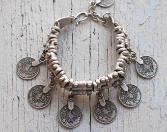 Boho Bangle Bracelet,Turkish Coin Bracelet,Tribal Brcelet,Ethnic Bracelet,Adjustable-Stackable