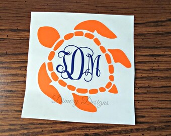Turtle decal sticker with initials / monogram sticker for car laptop yeti cup rtic orca ozark trail tumbler water bottle
