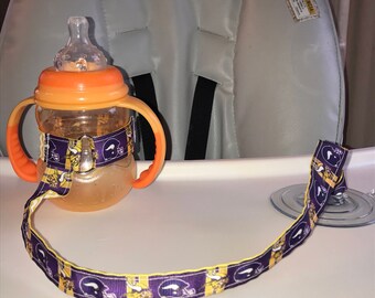 Sippy Cup Leash, Sippy Cup Strap, Suction Sippy Strap, New Baby Gift, Christmas Gift - Vikings/Yellow Chevron