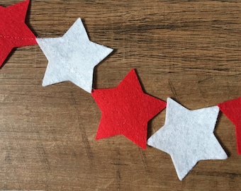 Felt star Christmas garland in red and white (1.2m)