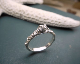 Squid Tentacle .20 CT (1/5 CT) Rough Diamond Engagement Ring Handmade Sterling Silver Octopus Arms Sea Creature Ocean Lover Beach Wedding