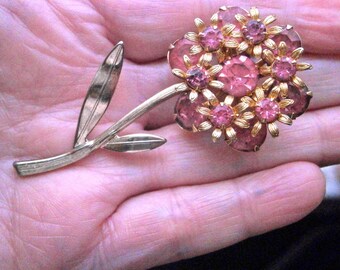 Pink Rhinestone Flower Brooch