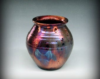 Raku Splash Pot in Metallic Iridescent Colors