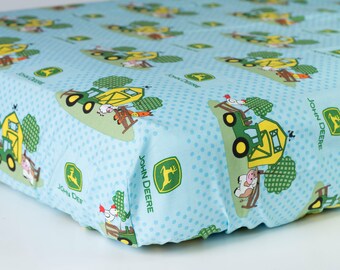 John Deere Tractor Crib Sheet, blue