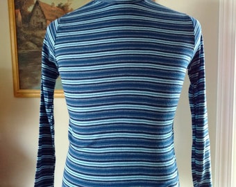 Vintage Blue Striped Turtleneck Acrylic Made in Korea by Lucerne