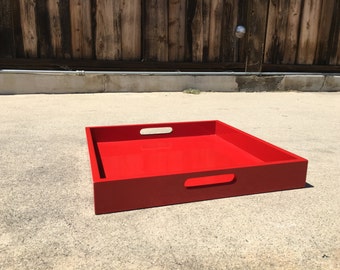 Red Square Decorative Tray, Red Coffee Table Tray, Red Serving Tray