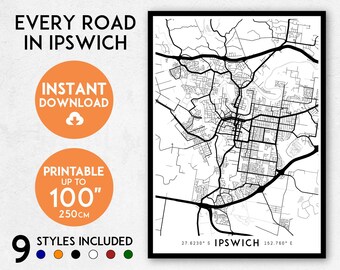 ipswich map print printable ipswich map art ipswich print queensland map australia
