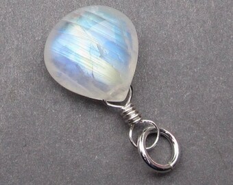 Sterling Silver Wire Wrapped Moonstone Pendant, Moonstone Birthstone Charm, Moonstone Jewelry, Fertility Charm, Stone 46