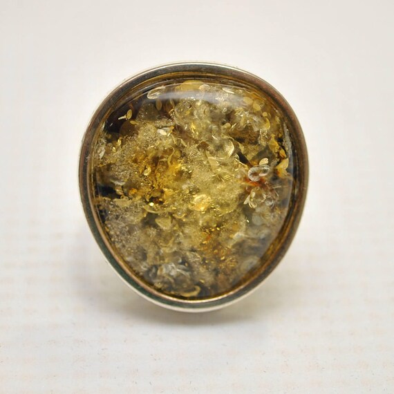 Sterling Silver Green Amber Adjustable Ring #9306