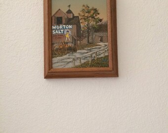 Vintage H. Hargrove Painting on Canvas. of Morton Salt Girl on Barn.