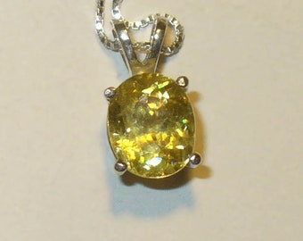 Sparkling Fiery Natural Titanite ( Sphene ) Pendant Necklace - Genuine Gemstone in Solid Sterling Silver