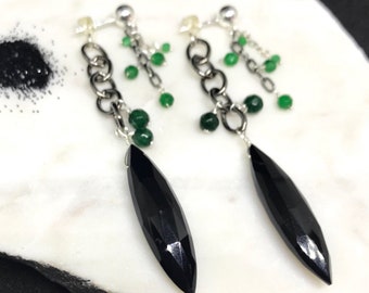 Onyx Stud Earrings, Onyx Marquis Earrings, Onyx Cluster Earrings, Gift for Her, Geek Gift for Her
