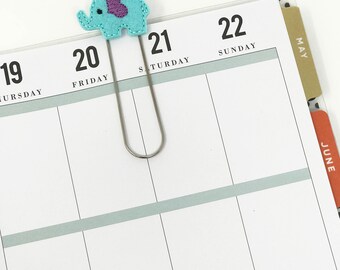 Aqua And Lavender Elephant Jumbo Clip, Jumbo Paper Clip