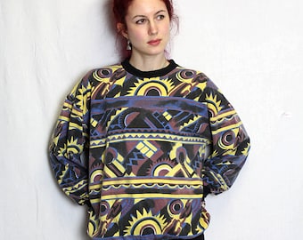 Vintage 90s colorful Aztec patterns Sweatshirt faded effect