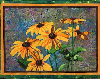 Black Eyed Susans Original Fiber Art by Lenore Crawford
