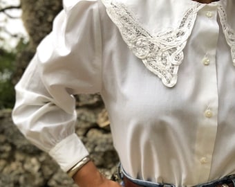 vintage french provencal sailor collar cotton blouse s-m
