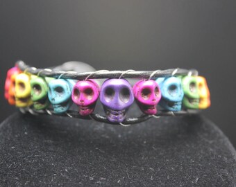 Violet Never Solves Anything- leather wrap skull bracelet