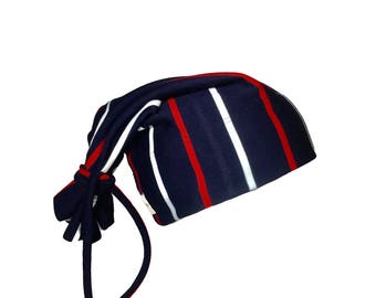 Blu/Red/Wht Vert Stripes Tie Beanie