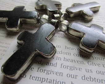 Black horn Cross Pendant, horn Cross, Cross, Encased Cross, Silver Cross, Nepal, Cross Pendant, Pendant, Bone Pendant, Cross from Nepal