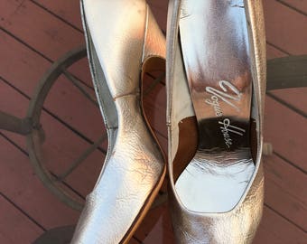 Vintage 60's Silver Leather High Heels